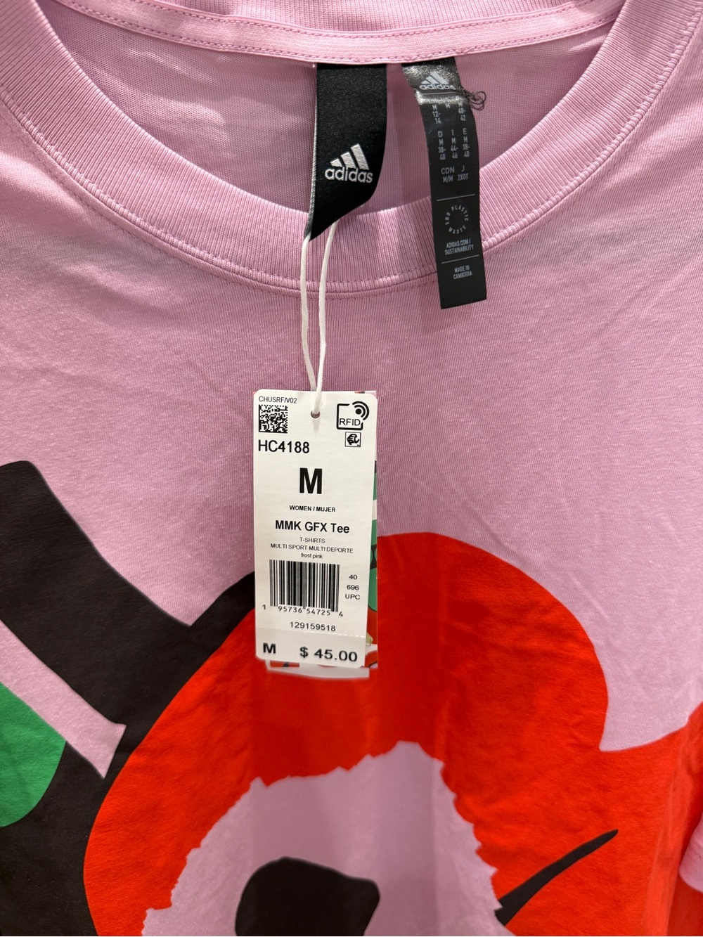 NWT adidas Marimekko GFX Pink Floral Graphic Tee - Picture 5 of 7